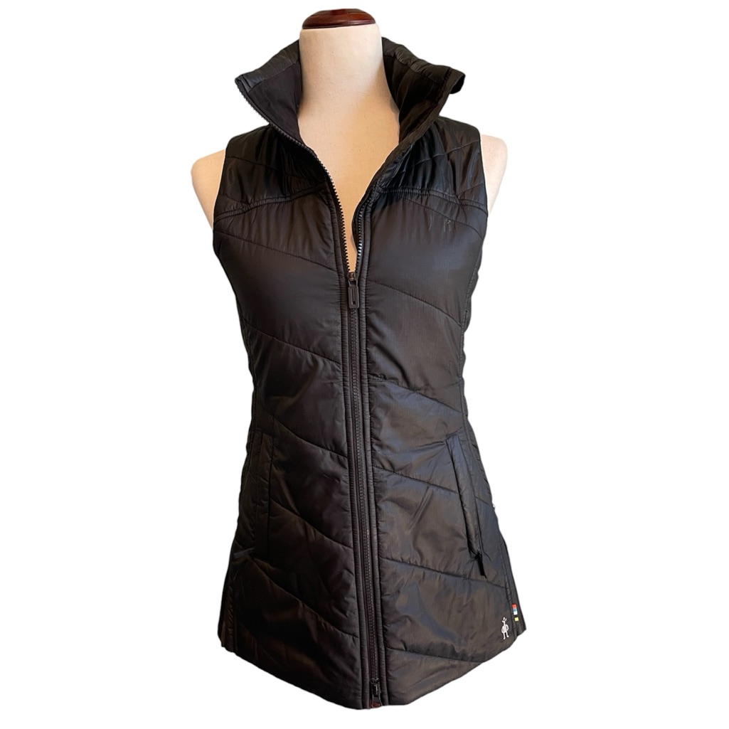Smartwool Black Women's Quilted Puffer Vest Sleeveless Recycled Wool Filled Xs